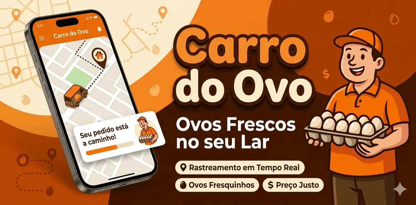 Aplicativo Carro do Ovo mostrando rastreamento de entrega em tempo real